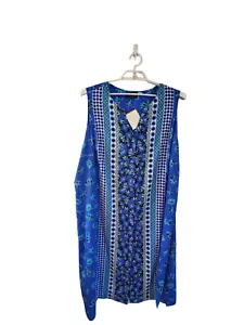 Bob Mackie nwt dress womens size 3X midi button front blue lightweight floral - Picture 1 of 4
