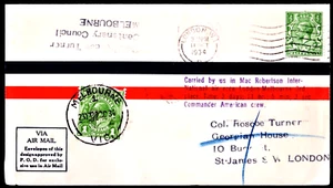 MacRobertson Air Race Cover England Australien Okt 1934 Roscoe Turner Pangborn - Bild 1 von 1
