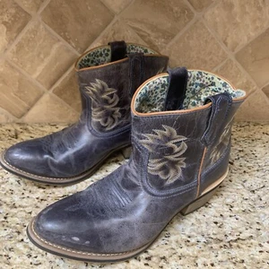 Laredo Women's Blue Gray Leather Western Short Boots Booties 51026 Round Toe - Picture 1 of 11