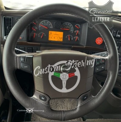 Leder Lenkradbezug Hellgrau Doppelte Naht Für LKW Volvo VNL 670 - Bild 1 von 4