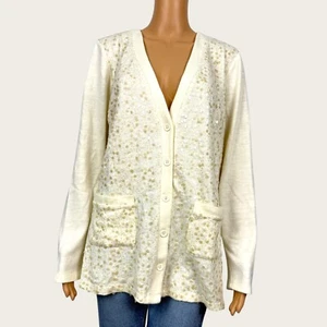 Bob Mackie Women's MEDIUM Cream Ivory Sequined Boyfriend Fit Cardigan Sweater - Picture 1 of 9