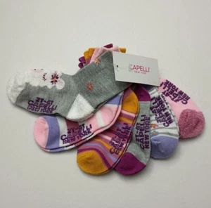 6 Pairs Capelli Girls Toddler Crew Socks 2T-4T Multicolor w/Non-Slip Grippers - Picture 1 of 26