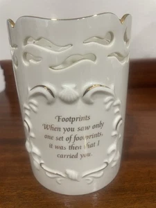 Lenox Footprints Fine Ivory China Pierced Votive Candleholder 6”x 4” 1998. - Picture 1 of 10