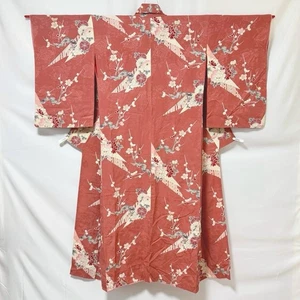 Kimono giapponese vintage Kosode corallo rosa floreale abito seta dal Giappone - Kokuho - Foto 1 di 9