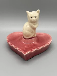 Piatto portagioie gatto bianco a forma di cuore rosa vintage Giappone - Foto 1 di 14