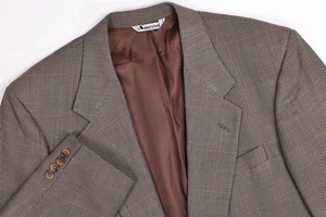 Vintage AQUASCUTUM Tweed Diamond Windowpane Wool Brown Blazer Jacket 46R - Picture 1 of 14