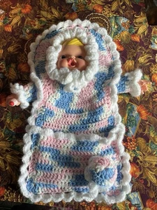 Vintage Hand Crocheted Baby Things Nursery Wall Hanging Gender Neutral A22 - Picture 1 of 5