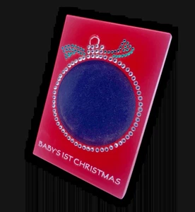 Babys 1. Weihnachten Bilderrahmen Bild Geldbörse Größe Mini Vintage Rot Ornament - Bild 1 von 10