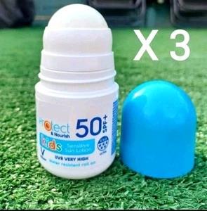 3 Pack SPF 50+ Sensitive Kids Roll-On Sunscreen Waterproof 50ml Sun Lotion - Picture 1 of 3