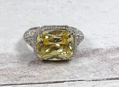 Sterling Silver Esposito Yellow and Clear CZ Statement Cocktail Ring 5.75 - Image 1 of 4