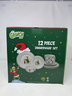 Dr. Seuss Grinch 12 Piece Christmas Dinner and Salad Set Plates Bowls NIB 2025 - Image 1 of 4