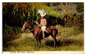 BOLIVIA - SALVAJE DEL BENI - WARRIOR ON HORSE - OLD POSTCARD - Picture 1 of 2