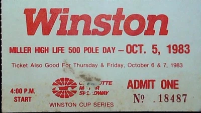 Boleto Winston Miller High Life 500 Pole Day Charlotte Richard Petty 5/10/1983 Foto 1 de 2