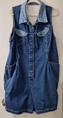 Y2K Vtg Revolt Jeans Denim Shortalls Halter Open Back Large Forever Classic SEE  - Image 1 of 4