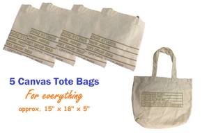Bolso de Mano de Lona de Algodón (Natural) Paquete de 5 para Todo aprox 15"x18"x 5" - Imagen 1 de 7