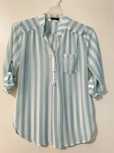 Xtraren Damen Bluse grün gestreift Größe M Langarm leicht transparent - Bild 1 von 9