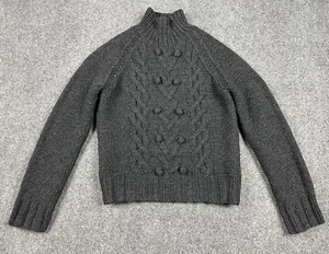 J Crew Knit By Hand Lambswool Sweater Charcoal Tassel Balls L/S Chunky Mock Neck - Picture 1 of 8