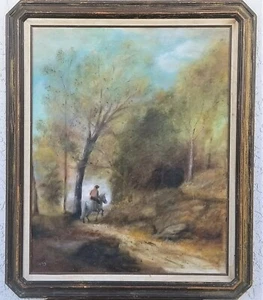 Vintage signiert "A. S." Pferd und Reiter im Wald Gemälde auf Leinwand 30 x 24 - Bild 1 von 12