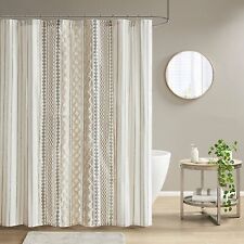 72"x72" Imani Chenille Striped Cotton Printed Shower Curtain Ivory - Ink+Ivy