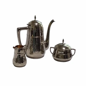 VINTAGE WMF Hammered Coffee Set Bauscher 1L Pot Creamer Sugar Bronze Art Deco - Picture 1 of 9