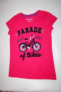 Girls Tee Shirt DARK PINK Fuzzy Letters Bicycle PARADE OF BIKES Glitter S 6-6X - Picture 1 of 1