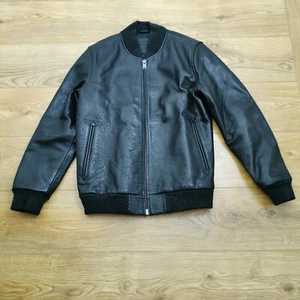 Levi's Bomber Jacket Mens M Medium Black Buffalo Leather Full Zip Thermore - Picture 1 of 19