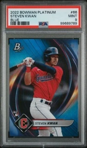 2022 Bowman Platinum Rookies /150 Blue Refractor #66 Steven Kwan RC SP CLE PSA 9 - Picture 1 of 4
