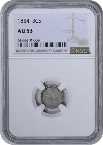 1854 Three Cent Silver AU53 NGC Cover