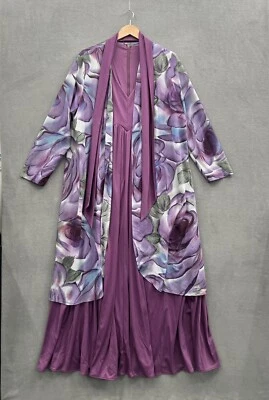 Vintage Lily Lynn Women’s 2X 1960s 1970s Purple Floral Maxi Dress - Image 1 of 4