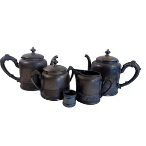 4 Stück PairPoint Vierfachteller Silber Tee Kaffeekanne Milchkännchen Zucker Set USA Vintage - Bild 1 von 13