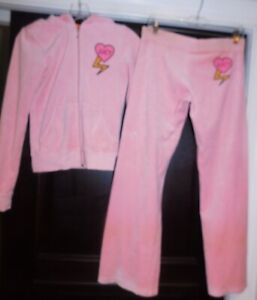 JUICY COUTURE PINK VELOUR HOODIE TRACK SUIT SMALL