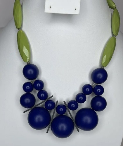 VETEMENTS Collana David Aubrey blu e lime geometrica disegno Jennifer Arago