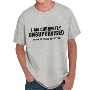 Currently Unsupervised Funny Adulting Drink Youth Crewneck T Shirts Boy or Girl - Picture 1 of 9