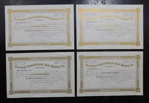 Stock Certificates Lot of 4 Uncirculated Overland Consolidated Gold Mining Co. - Picture 1 of 2
