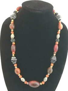 Vintage Glass Wood Art  Deco Beaded Necklace Matinee 27"  - Bild 1 von 6
