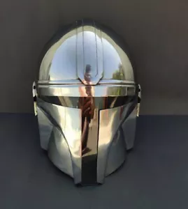 Larp Stahl Mandalorianer Helm Mit Futter Und Kinnriemen Star Wars Helm Replik - Bild 1 von 5