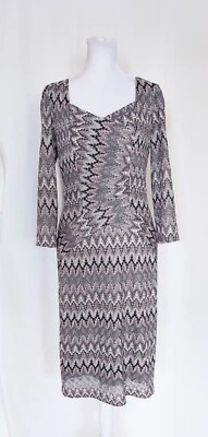 Vestido Vaina David Meister Talla 6 Estampado Geométrico Elastizado Marrón Tostado Foto 1 de 4