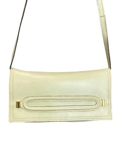 VINTAGE 60s 70s CREAM WHITE GOLD MOD LEATHER SHOULDER BAG - Picture 1 of 5