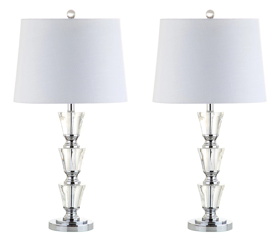 Jonathan Y Jyl2044a Layla 27" Crystal Table Lamp Set of 2 Clear With White Shade