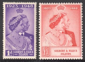 GILBERT & ELLIS ISLANDS 1948 25th WEDDING ANNIVERSARY OF KING GEORGE VI - Bild 1 von 2