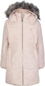 Calvin Klein girls Hooded Winter Puffer Jacket, Small (7) Siler Peony/ DEFECT - Picture 1 of 13