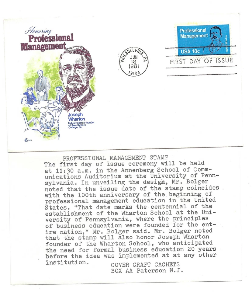 1920 Professional Management, Cover Craft Cachets, CCC, FDC - Image 1 of 1