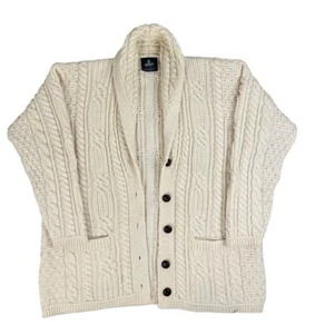 Aran Woolen Mills Damen XXL Strickjacke Zopfmuster Knopfleiste Merinowolle Creme - Bild 1 von 7