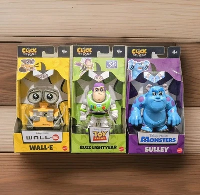 Disney -  Set of 3 Click Figs Pixar Characters Sulley, Wall-E & Buzz Lightyear - Image 1 of 4
