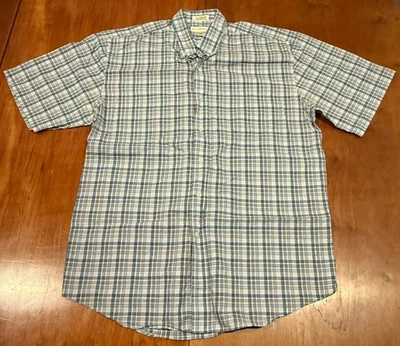 Cutter And Buck Men’s Button Down Short Sleeve Shirt L Blue Plaid Vintage - Image 1 of 4