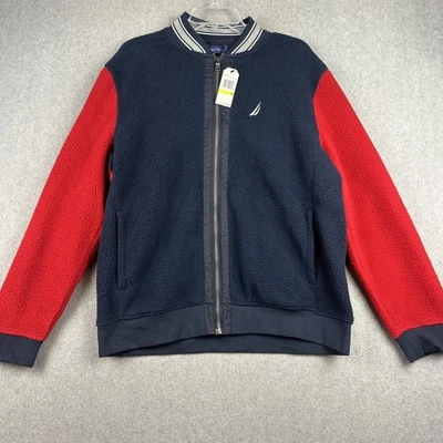 Nautica Jacket Mens M Blue Red Full Zip Sherpa Preppy  Blade Collar NWT $118 - Image 1 of 4