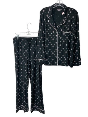 Nuevo VICTORIA'S SECRET Conjunto de Pijama Largo Modal Suave Pantalones y Top Negro Logo Estampado Foto 1 de 4