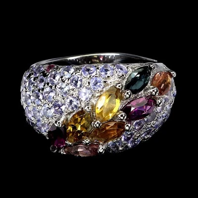 925 Sterling Silver Ring Marquise Tourmaline Tanzanite Gemstone Jewelry Size 8.5 - Image 1 of 4