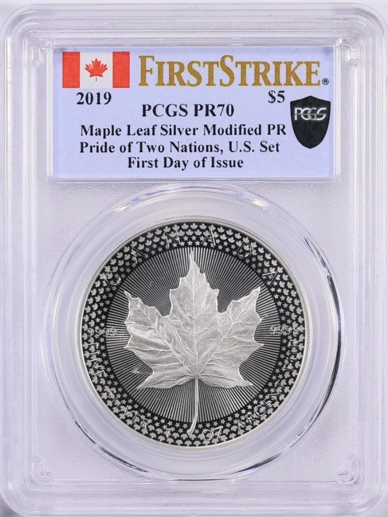 Canadian Maple Leaf PR 70 Graded 2019 Silver Bullion Coins for