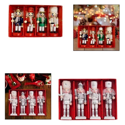 4Pcs Wood Christmas Nutcracker Soldier for Holiday Decor Sturdy Handcrafted - Image 1 of 2